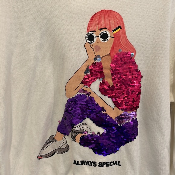 NWT size 6 Zara Girls Reversible Sequin Hooded Sweatshirt! - Picture 2 of 12